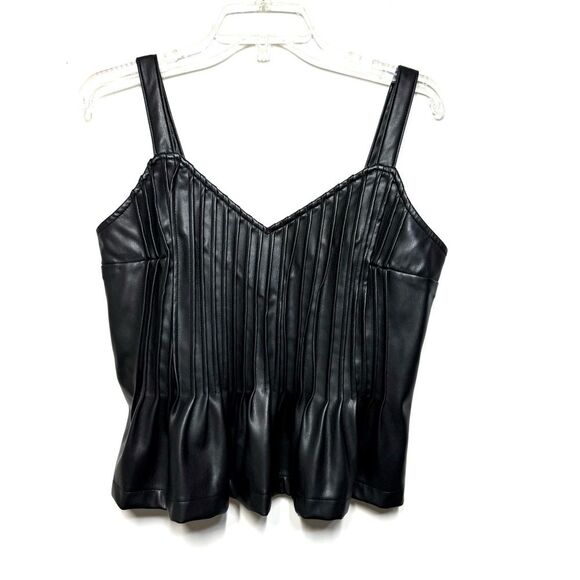 Anthropologie Let Me Be Faux Leather Pintucked Black Bustier Cami S NWT - Picture 13 of 15